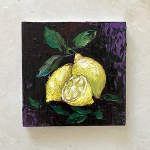 Lemon art, kitchen wall art, Sicily painting, impasto oil painting, gifts for her, still life painting, Italy wall art image 8