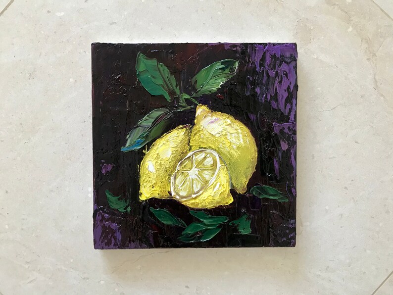 Lemon art, kitchen wall art, Sicily painting, impasto oil painting, gifts for her, still life painting, Italy wall art image 8