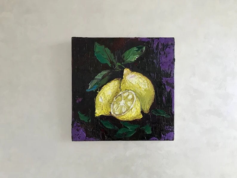 Lemon art, kitchen wall art, Sicily painting, impasto oil painting, gifts for her, still life painting, Italy wall art image 3