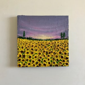 Blooming sunflowers in sunset oil painting, flower home decor, gardener gift, tuscany painting, kitchen painting image 4