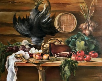 Stillleben Ölgemälde, meistverkaufte Kunst, großes Ölgemälde, Gemüsekunst, Verkaufsartikel
