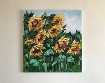 Sunflower canvas wall art, classic oil painting, sunflower field art, ukrainian wall art, sale items