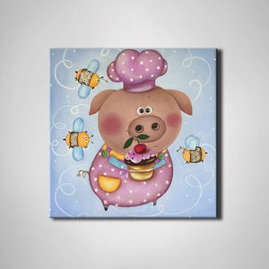 Pig oil painting Original oil painting canvas Pig illustration Nursery decor Farm oil painting Painting for kids Kids room wall art Pig gift