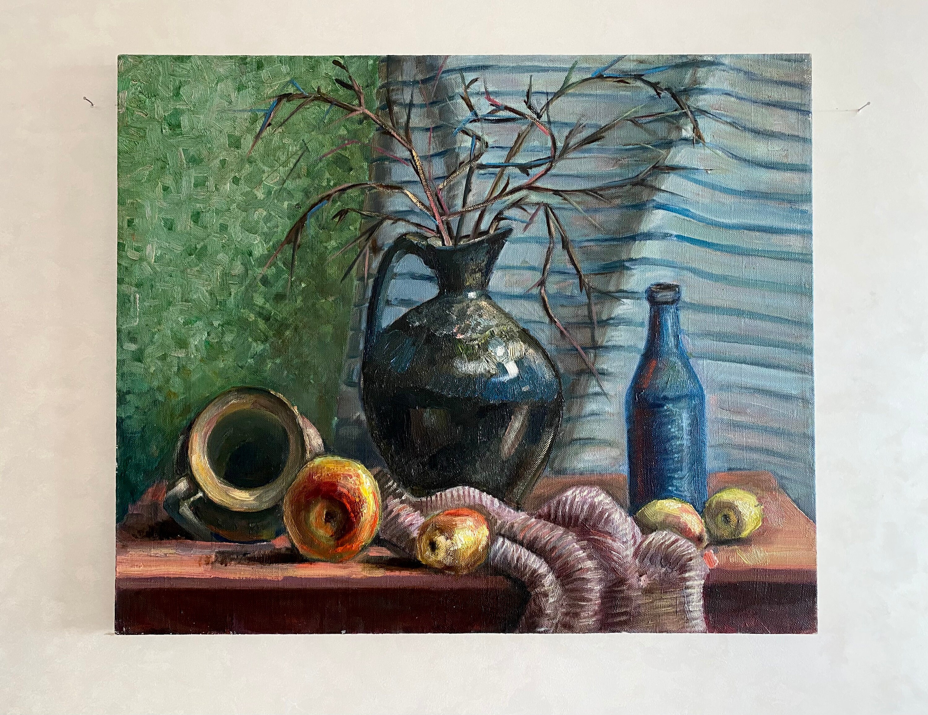 Vintage still life, oil painting, antique painting, realistic art, kitchen decor, unique decor, signed artwork