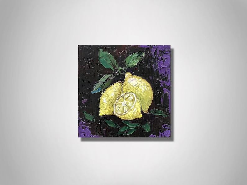 Lemon art, kitchen wall art, Sicily painting, impasto oil painting, gifts for her, still life painting, Italy wall art image 1