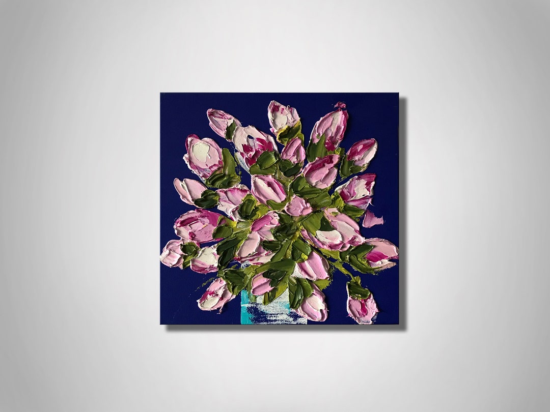 Impasto Oil Painting, Pink Tulips Bouquet, Floral Wall Art - Etsy