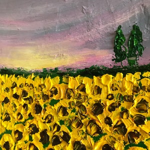 Blooming sunflowers in sunset oil painting, flower home decor, gardener gift, tuscany painting, kitchen painting image 6