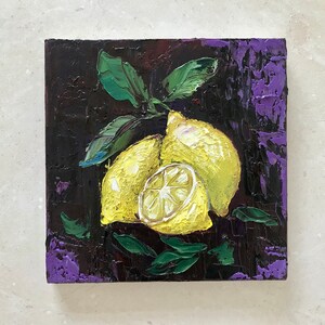 Lemon art, kitchen wall art, Sicily painting, impasto oil painting, gifts for her, still life painting, Italy wall art image 5