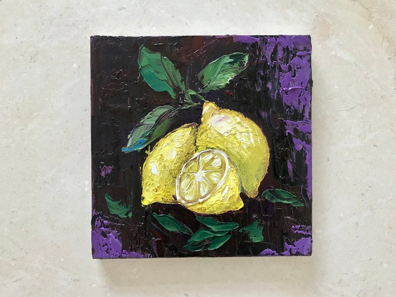 Lemon art, kitchen wall art, Sicily painting, impasto oil painting, gifts for her, still life painting, Italy wall art image 5