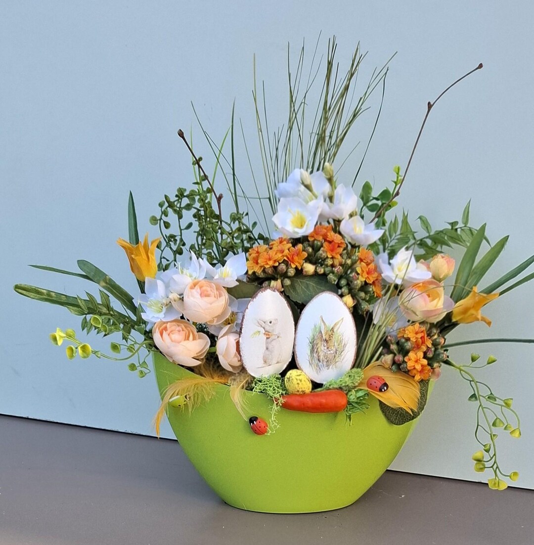 Waterfall Rabbit Arrangement Rabbit With Carrot, Table Arrangement, Reusable Spring Arrangement ...