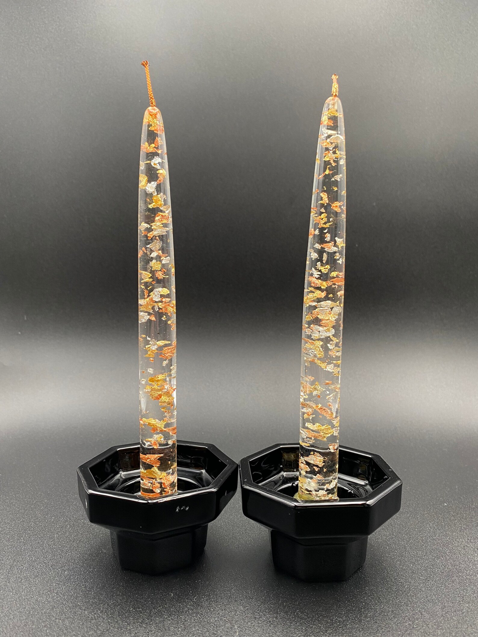 3 Vintage Copper Gold Silver Fleck Lucite Candles Tapered Etsy