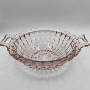 Vintage Jeannette Glass Co Pink Windsor Diamond Handled Serving Dish Bowl C 1930-1940s Depression Glass Pressed Glass