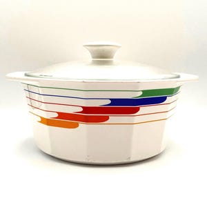 HTF Vintage 1980s Studio Nova HiFi 8 inch Lidded Casserole Dish Rainbow Retro Kitchen