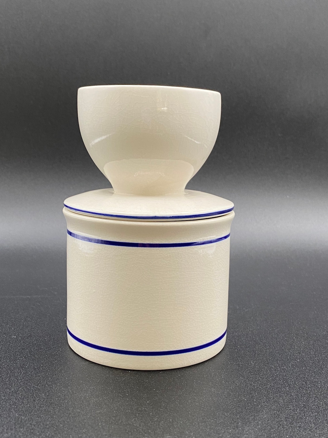 Vintage Butter Keeper White Cobalt Blue Glazed Pottery Etsy