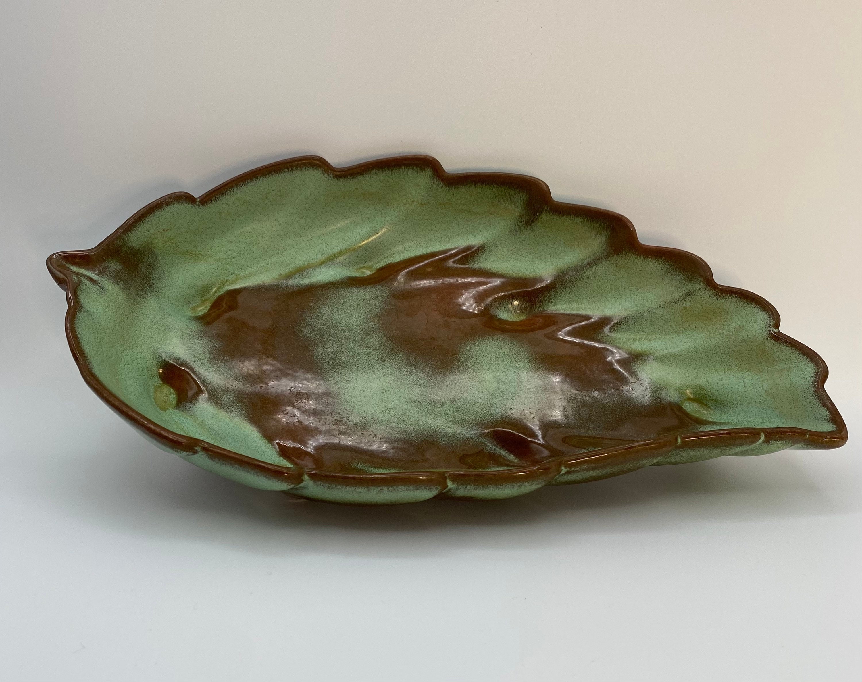 Vintage Large Frankoma Leaf Serving Dish Prairie Green Glaze Etsy