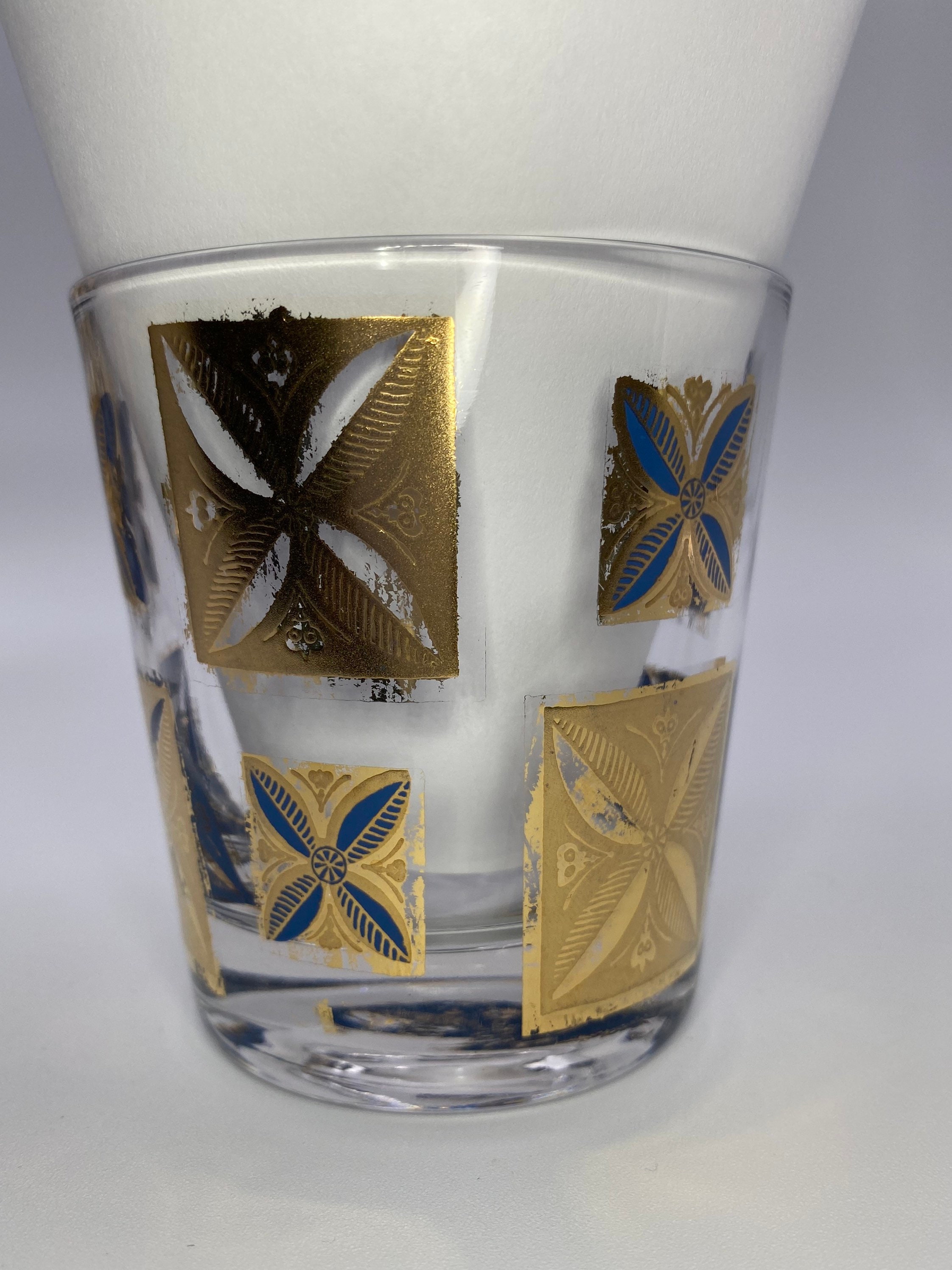 Set of 7 Vintage MCM Cera Glass Co Blue and 22kt Gold Old Etsy