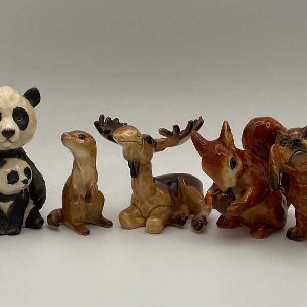 Selection of Vintage Goebel German Porcelain Figurines Panda Terrier Puppy Squirrel Moose Prairie Dog Owl Bird Collectible Porcelain