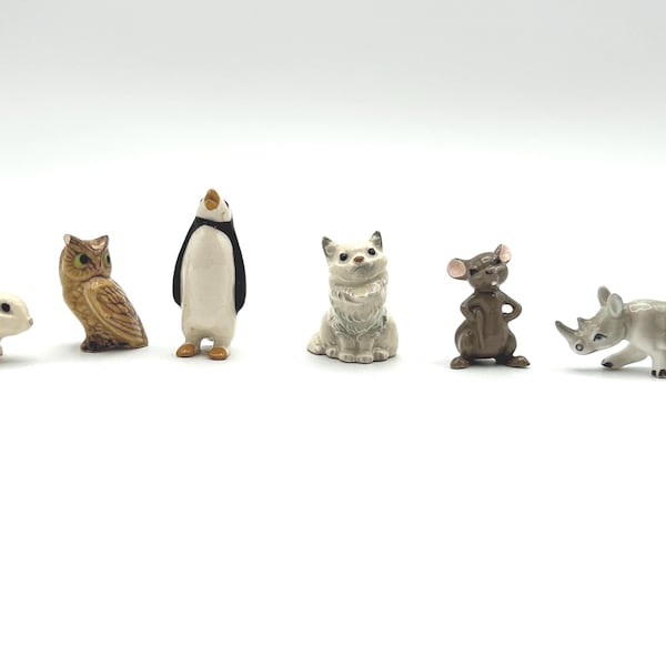 Selection of Vintage Hagen Renaker Miniature Ceramic Smalls Cats Dogs Owl Rhino Rabbit Mouse Panda