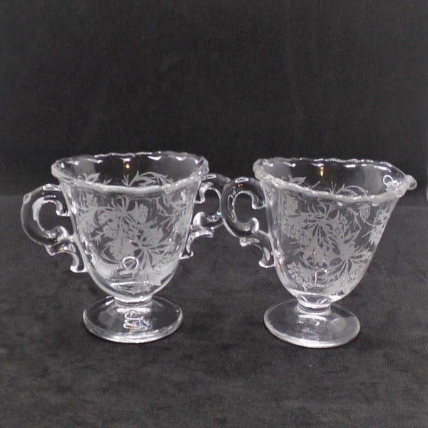 Fostoria Heather Etch Individual Creamer and Sugar Set