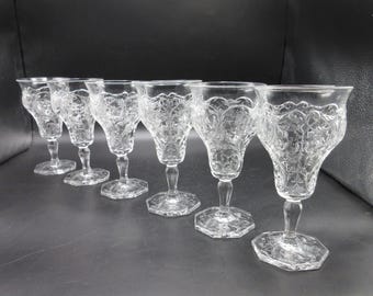 6 McKee ROCK CRYSTAL 6.5" 8 oz Goblets Depression Glass Wine Cocktail Vintage Glassware