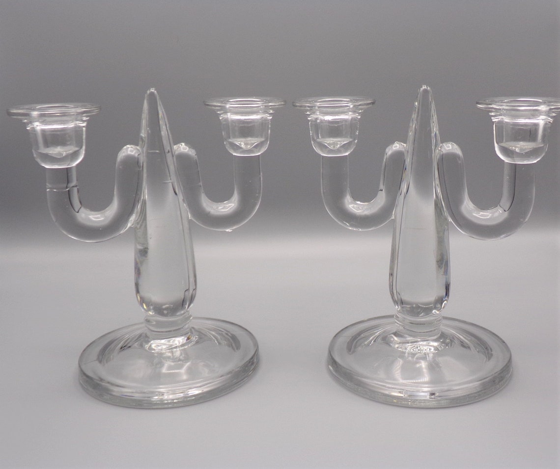Unusual Deco Fostoria Candle Holders Sakier Designed 2598 Etsy UK
