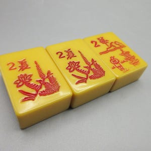 3 Butterscotch Bakelite Mahjong Tiles  No 2 Flower Season - Replacement or Jewelry - Tested