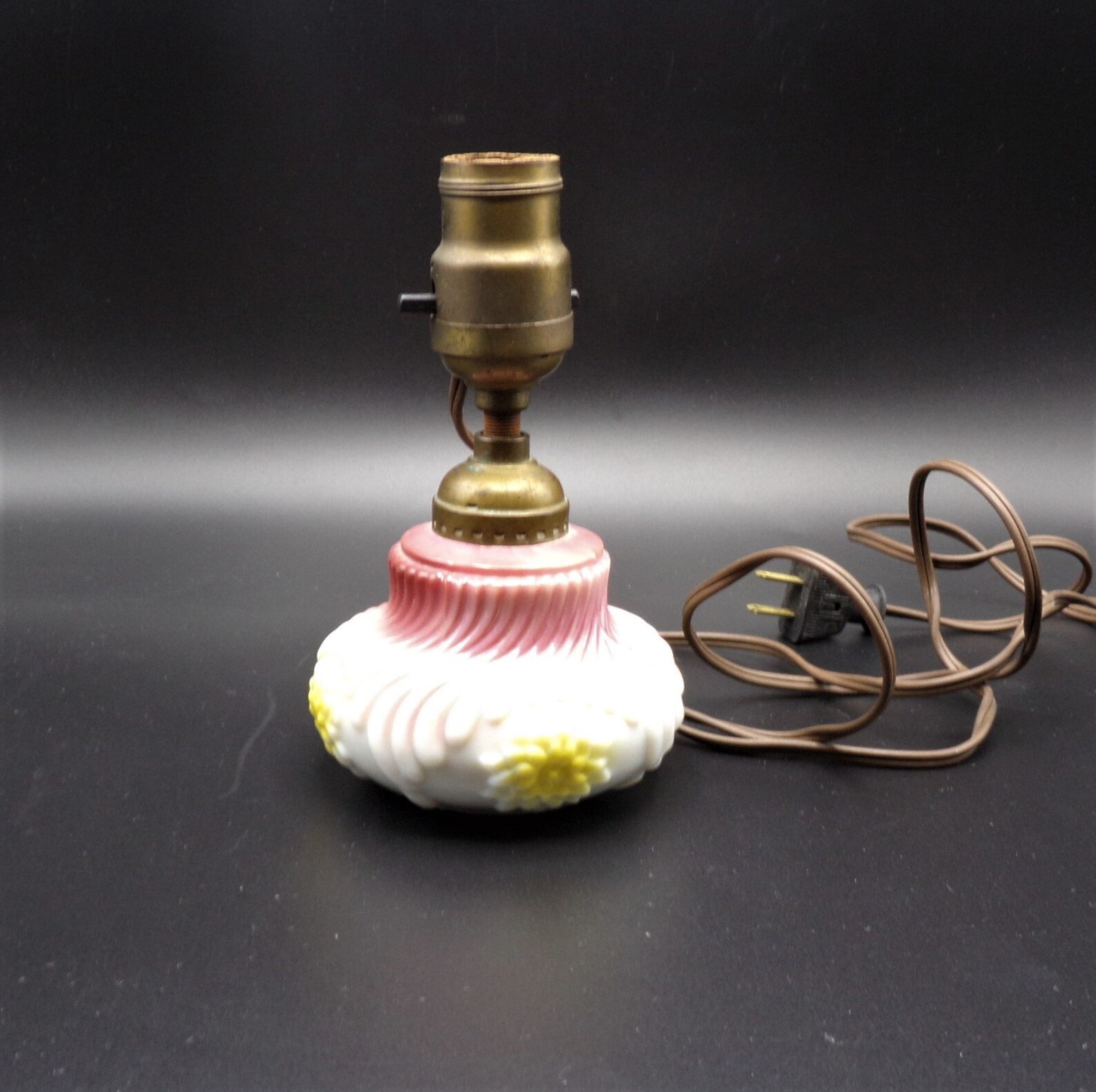 Small Glass Table Lamp With Embossed Flowers No Shade Etsy