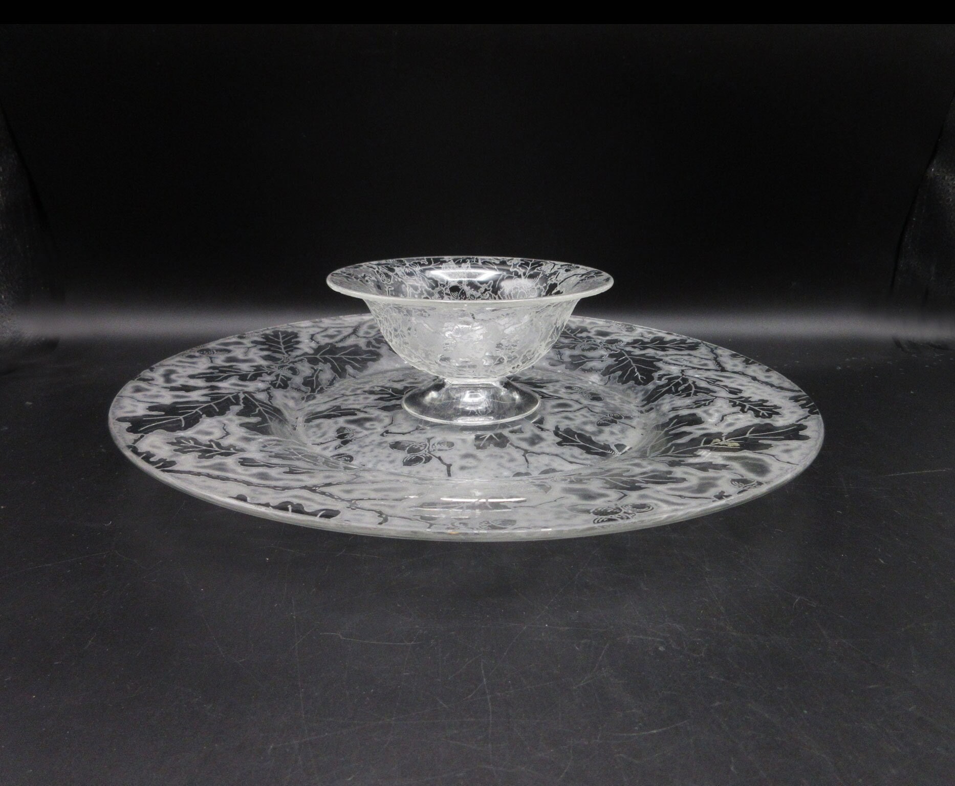 Fostoria Crystal Oak Leaf Brocade Cheese and Cracker Elegant