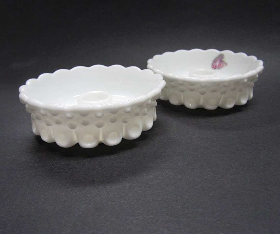 Pair of Fenton Milk Glass Hobnail Candle Holders 3670 Etsy