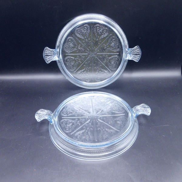 2 Fire King Sapphire Blue PHILBE Hot Plates Table Server Depression Kitchen Glass