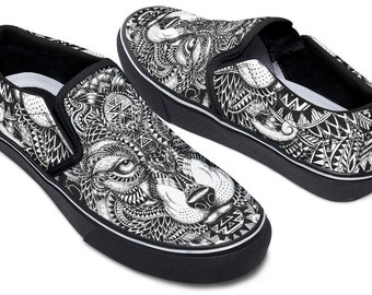 Personnalisé à la main peint Western Rodeo Cowboy chaussures VANS pour femme, colorées aztèque Tribal Design Slip ons pour Cowgirls Americana étoiles Personnalisé à la main peint Western Rodeo Cowboy chaussures VANS pour femme, colorées aztèque Tribal Design Slip ons pour Cowgirls Americana étoiles