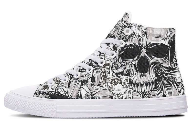 White Skull High tops Printed Canvas Shoes