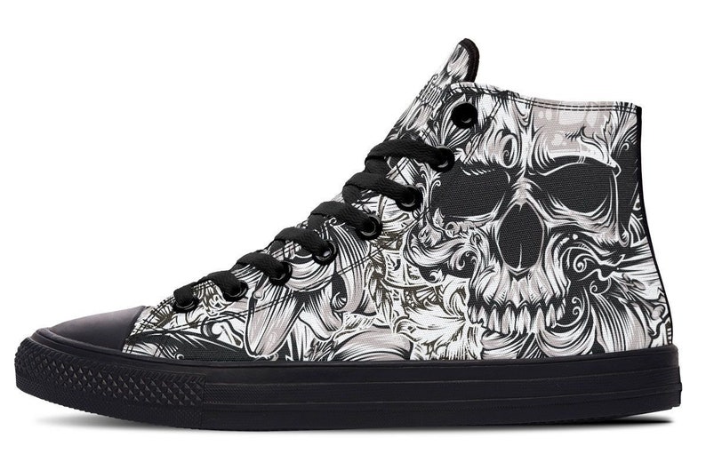 White Skull High tops Printed Canvas Shoes
