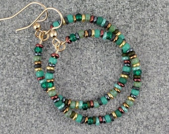 Colorful Beaded Hoop Earrings, Small Hoop Earrings with Beads, Boho Summer Jewelry for Women
