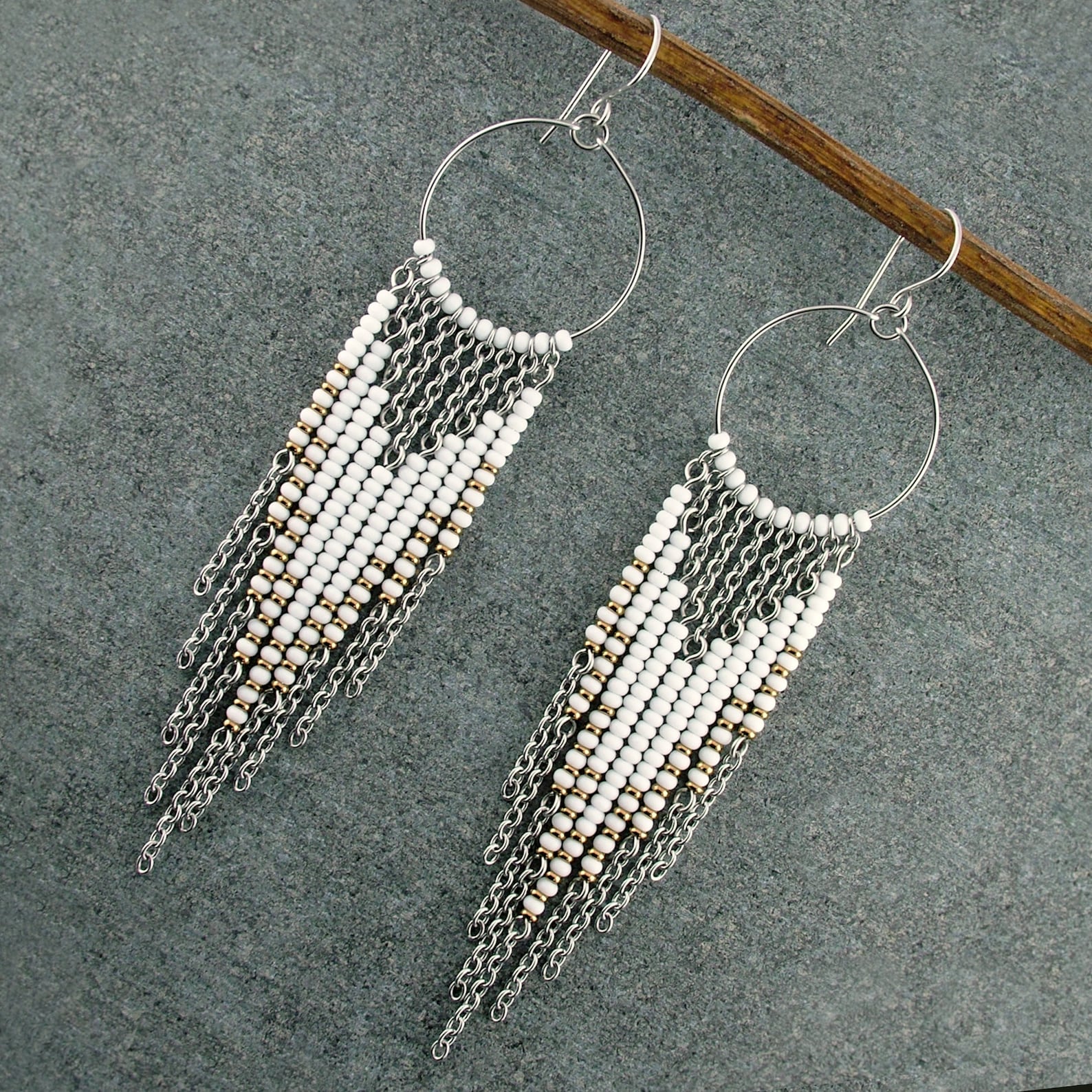 Boho Dangle Beaded Earrings Seed Bead Fringe Hoop Earrings - Etsy