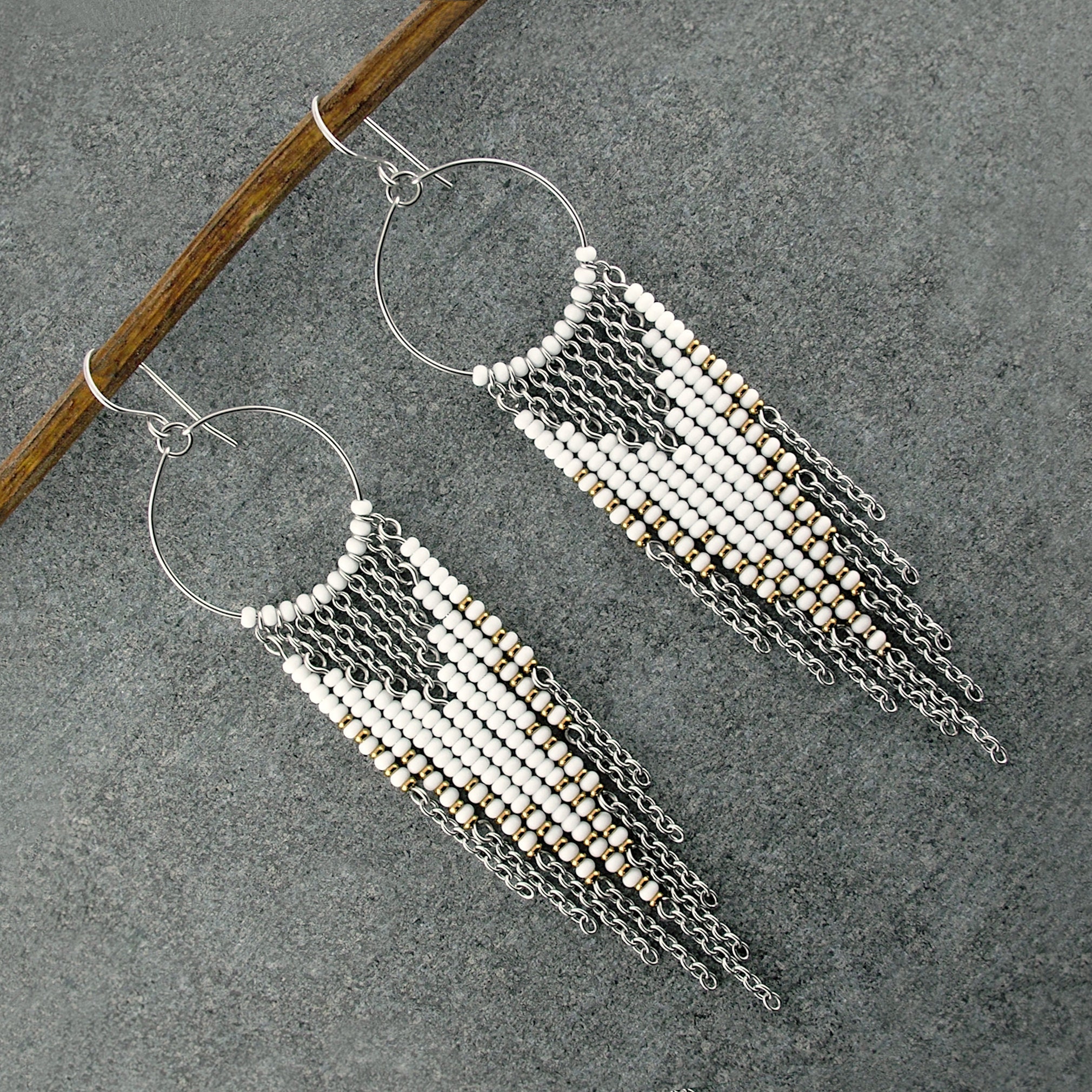 Boho Dangle Beaded Earrings Seed Bead Fringe Hoop Earrings - Etsy
