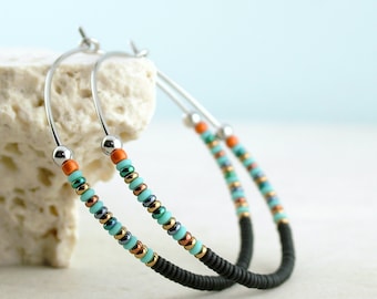 Colorful Seed Bead Hoop Earrings Boho Earrings Hoops with Beads Unique Handmade Jewelry Gift for Women