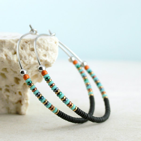 Colorful Seed Bead Hoop Earrings Boho Earrings Hoops with Beads Unique Handmade Jewelry Gift for Women