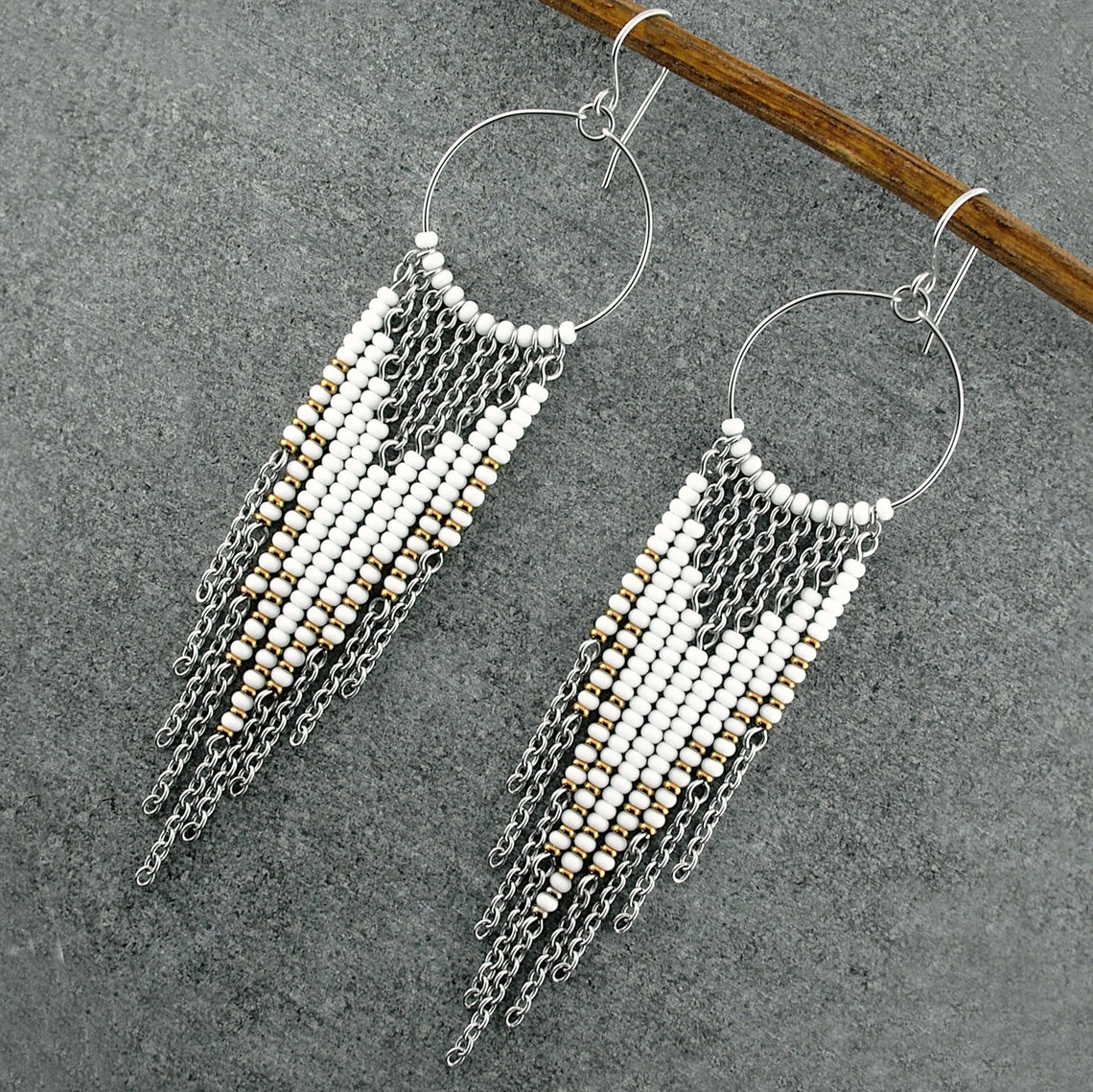Boho Dangle Beaded Earrings Seed Bead Fringe Hoop Earrings - Etsy