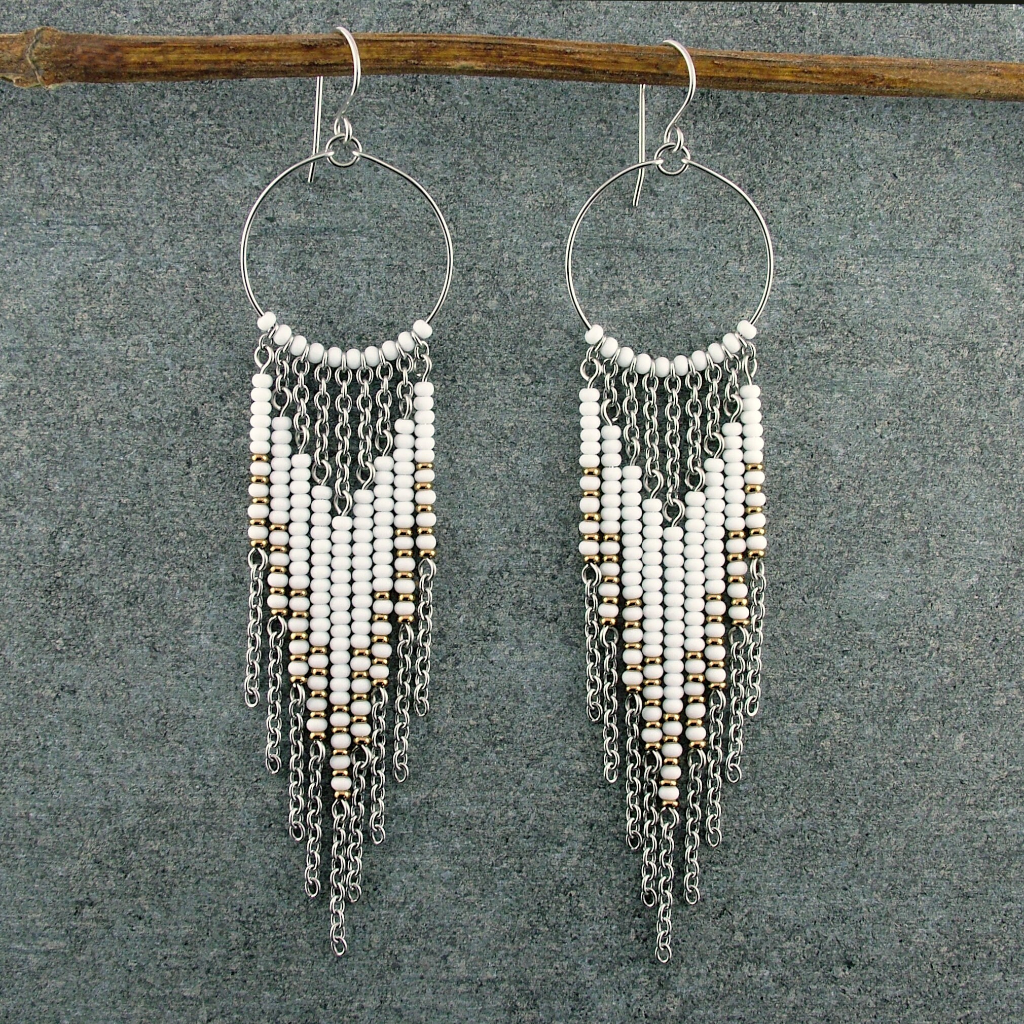 Boho Dangle Beaded Earrings Seed Bead Fringe Hoop Earrings - Etsy