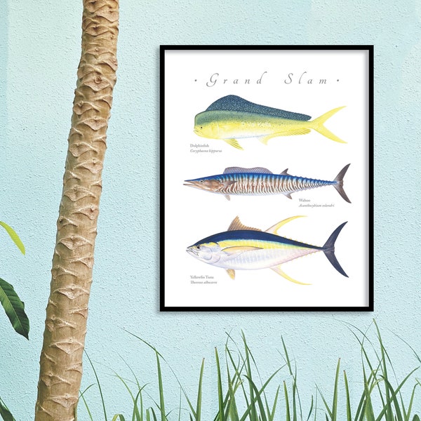 Dolphinfish, Wahoo, Yellowfin grand slam giclee print; Dolphinfish giclee, Wahoo giclee, Yellowfin giclee, Grand Slam giclee, fish print