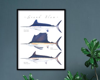 White Marlin, Sailfish, Blue Marlin Grand Slam giclee print; White Marlin giclee, Sailfish giclee, Blue Marlin giclee, fish print