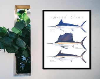 Striped Marlin, Sailfish, Blue Marlin Grand Slam giclee print; Striped Marlin giclee, Sailfish giclee, Blue Marlin giclee, fish print