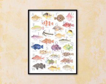 18x24 Fish Alphabet Poster; Fun Alphabet Poster; Super Colorful Fish poster