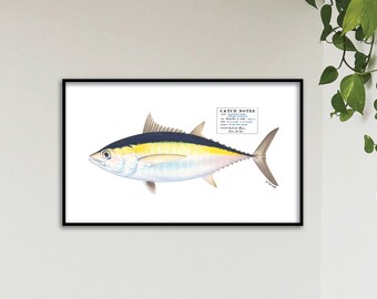 CUSTOM for Alison; 30"x18" giclee print with 35" Blackfin Tuna illustration and custom Catch Notes stamp