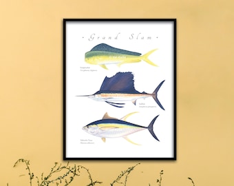 Dolphinfish, Sailfish, Yellowfin Grand Slam giclee print; Dolphinfish giclee, Mahi giclee, Sailfish giclee, Yellowfin giclee, fish print