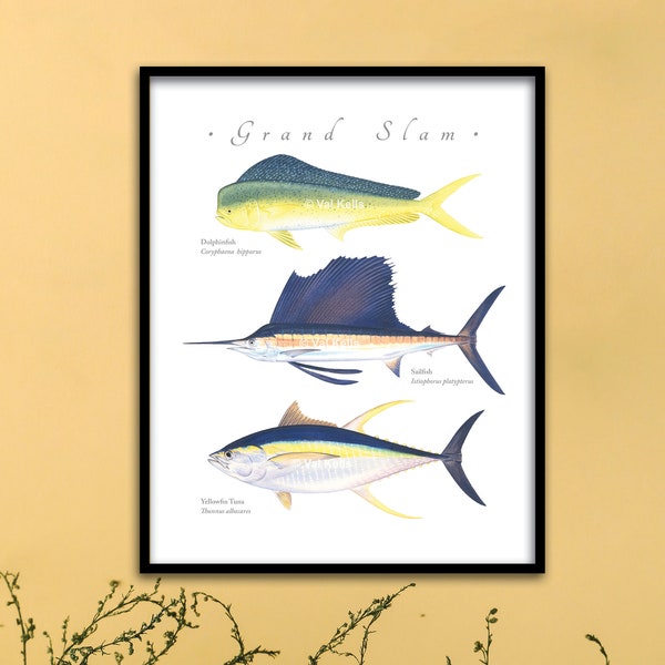 Dolphinfish, Sailfish, Yellowfin Grand Slam giclee print; Dolphinfish giclee, Mahi giclee, Sailfish giclee, Yellowfin giclee, fish print