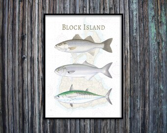 18x24 Block Island NOAA Chart Poster; Block Island nautical chart poster; Block Island fish poster; Block Island poster; Block Island print