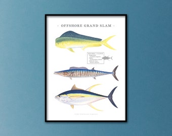 18x24 Offshore IGFA Grand Slam poster; Dolphinfish, Wahoo, Yellowfin Tuna Grand Slam poster; 18x24 IGFA Grand slam poster