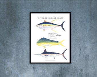 11x14 Offshore Grand Slam - Yellowfin, Dolphinfish, Blue Marlin - IGFA grand slam - grand slam print